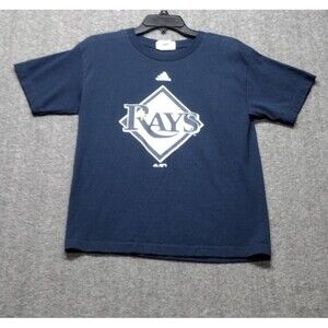 Adidas MLB Tampa Bay Rays Youth Large T Shirt Blue Logo Cotton Short Sleeve